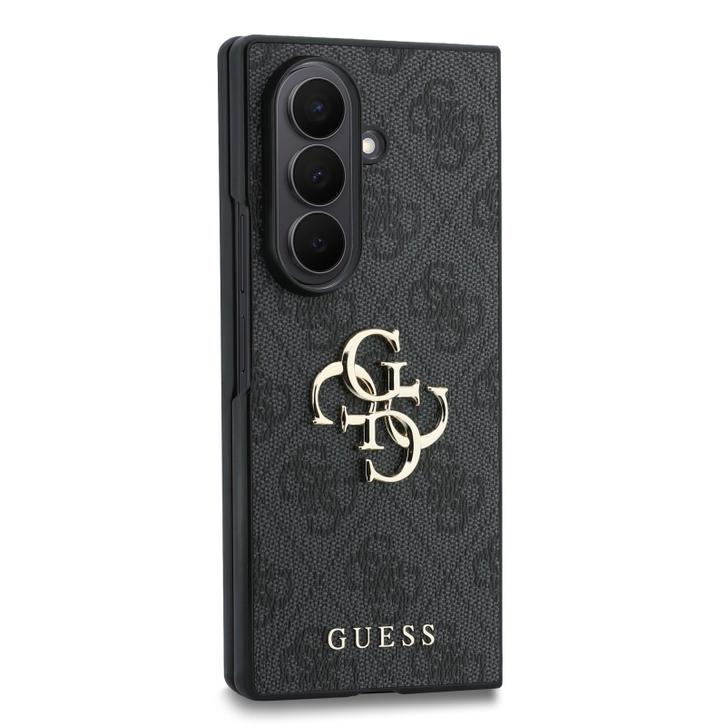 Guess PU 4G Metal Logo Zadní Kryt pro Samsung Galaxy Z Fold 8 Ultra Grey