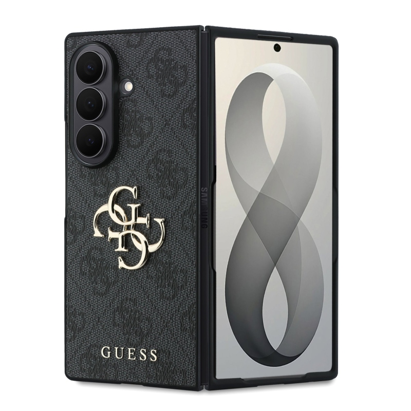 Guess PU 4G Metal Logo Zadní Kryt pro Samsung Galaxy Z Fold 8 Ultra Grey