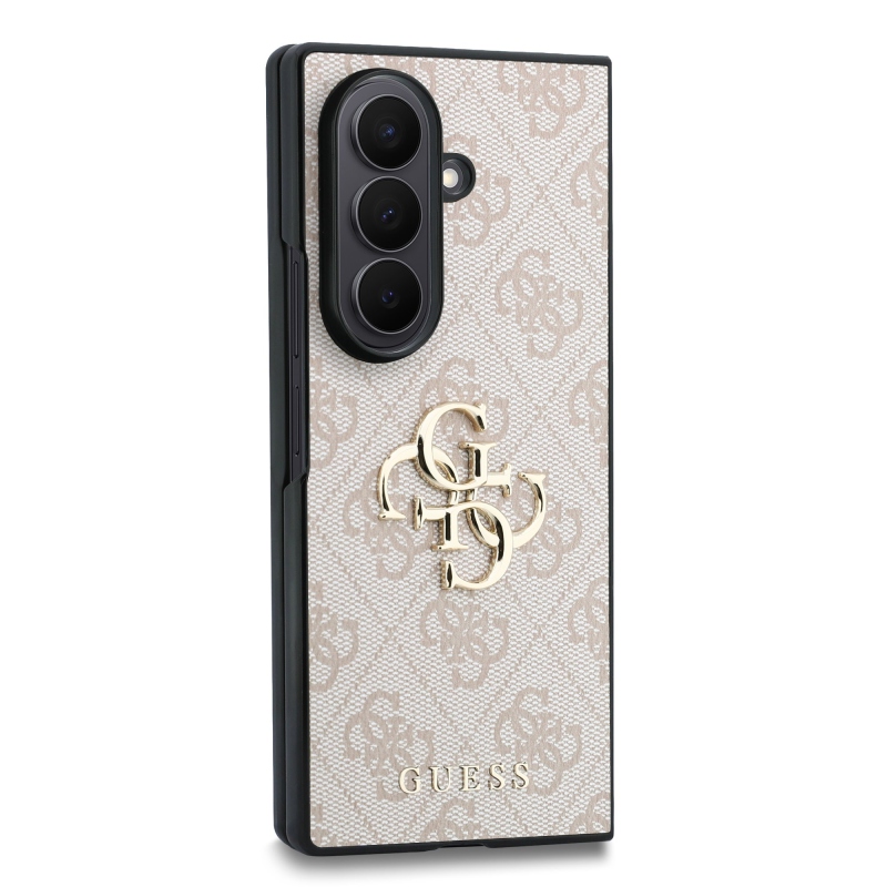 Guess PU 4G Metal Logo Zadní Kryt pro Samsung Galaxy Z Fold 8 Ultra Pink