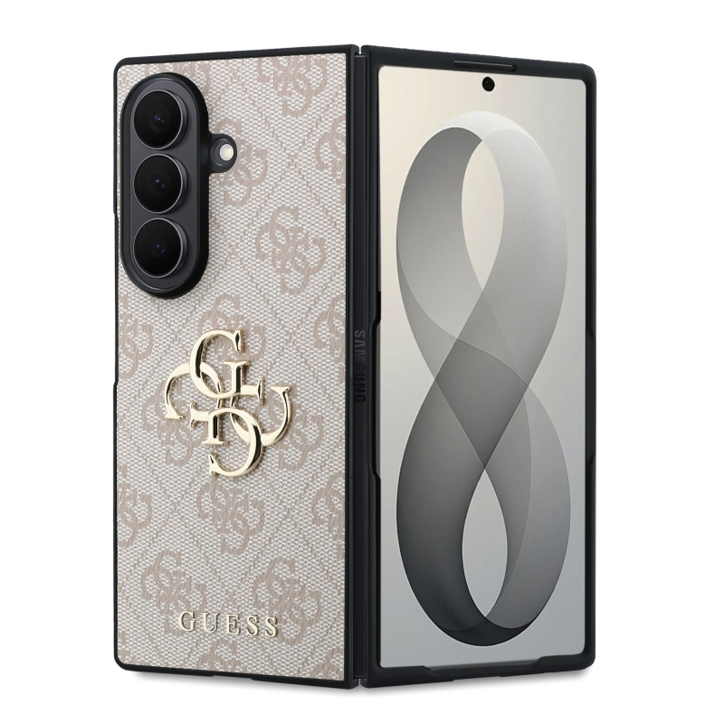 Guess PU 4G Metal Logo Zadní Kryt pro Samsung Galaxy Z Fold 8 Ultra Pink