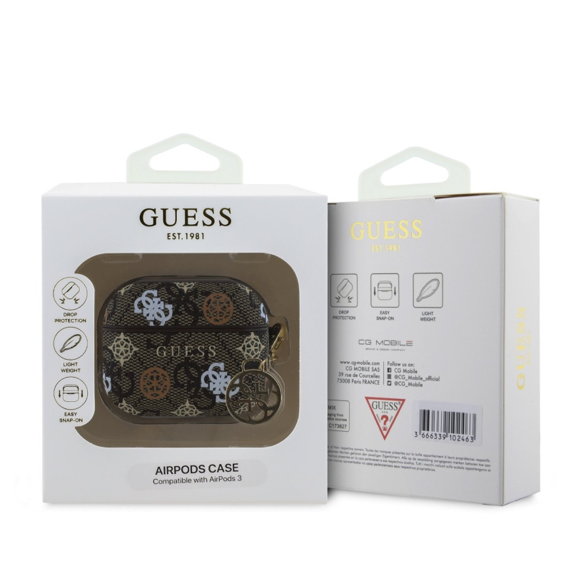 Guess PU 4G Peony Charm Pouzdro pro AirPods 3 Brown