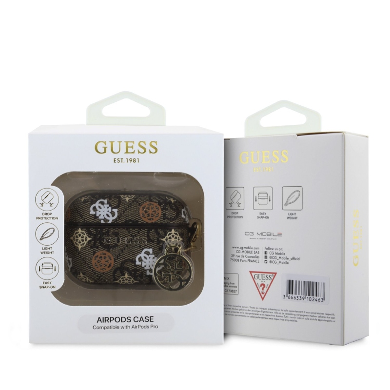 Guess PU 4G Peony Charm Pouzdro pro AirPods Pro Brown