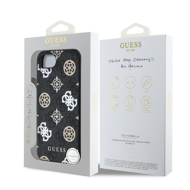 Guess PU 4G Peony MagSafe Zadní Kryt pro iPhone 16e/17e Black
