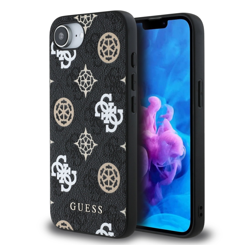 Guess PU 4G Peony MagSafe Zadní Kryt pro iPhone 16e/17e Black