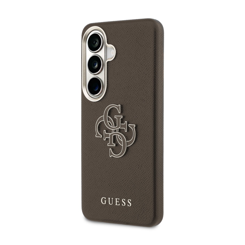 Guess PU 4G Resin Metal Logo Zadní Kryt pro Samsung Galaxy S26 Brown