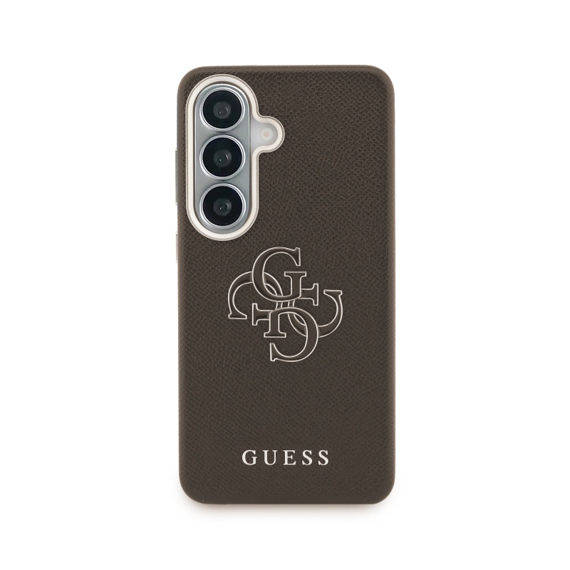 Guess PU 4G Resin Metal Logo Zadní Kryt pro Samsung Galaxy S26+ Brown