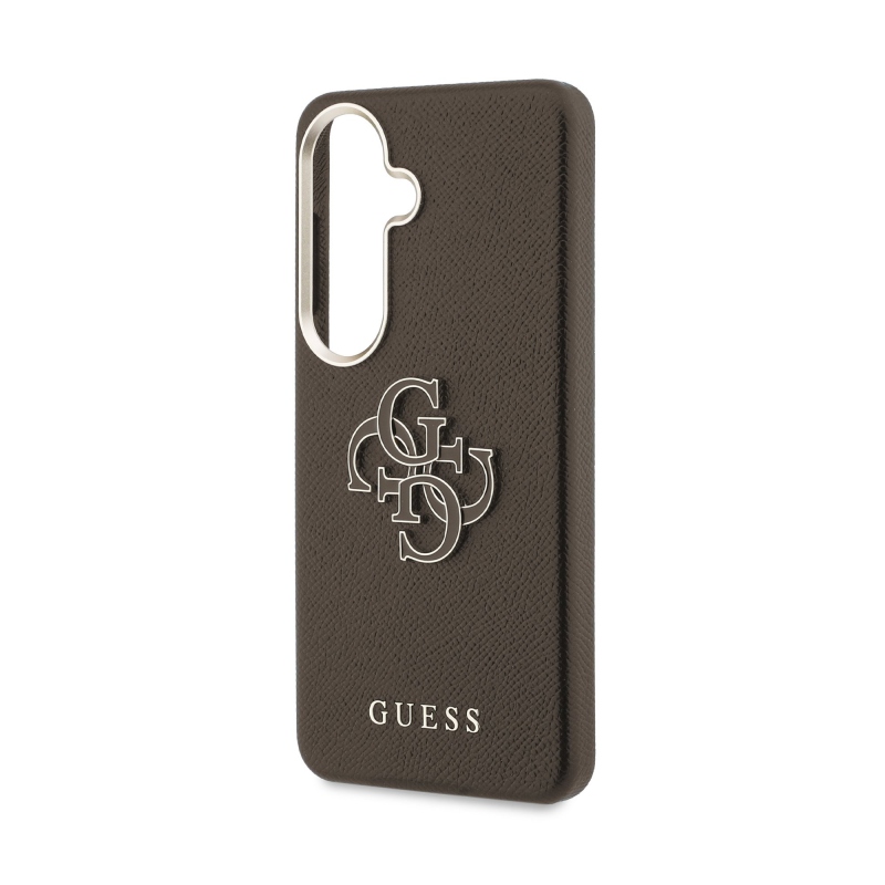 Guess PU 4G Resin Metal Logo Zadní Kryt pro Samsung Galaxy S26 Brown