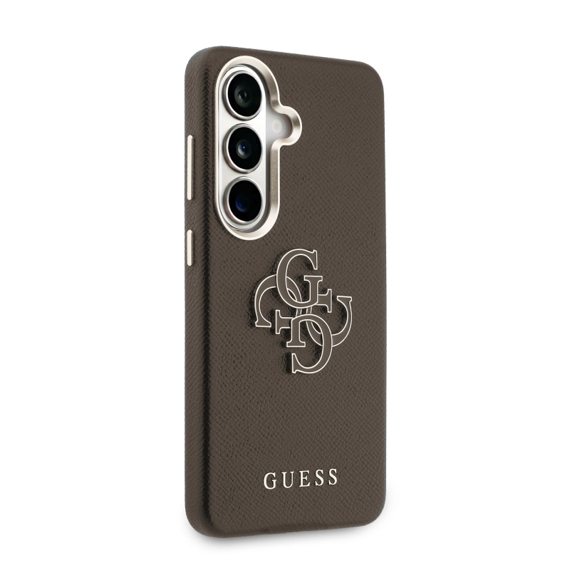 Guess PU 4G Resin Metal Logo Zadní Kryt pro Samsung Galaxy S26+ Brown
