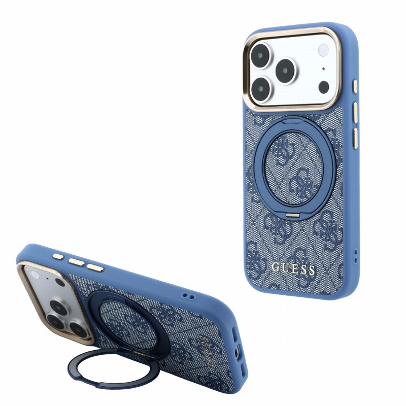 Guess PU 4G Ring Stand MagSafe Zadní Kryt pro iPhone 18 Pro Max Blue
