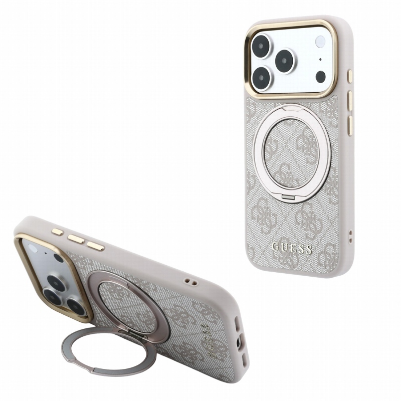 Guess PU 4G Ring Stand MagSafe Zadní Kryt pro iPhone 18 Pro Pink