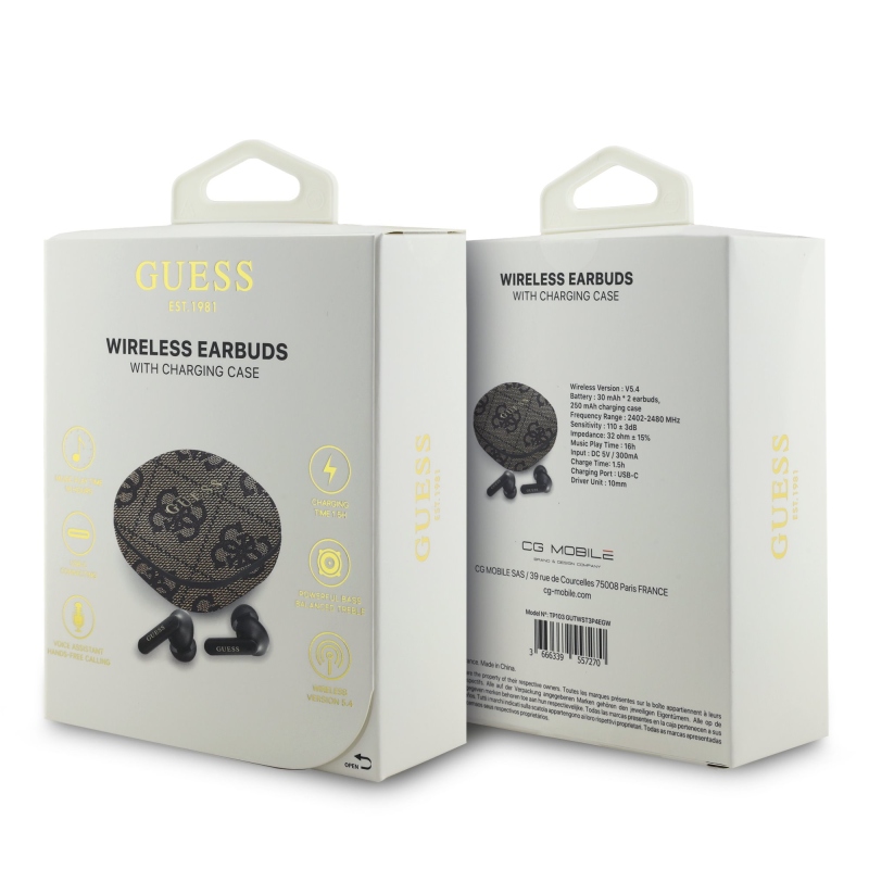 Guess PU 4G Script Logo ENC TWS Bezdrátová Sluchátka Brown