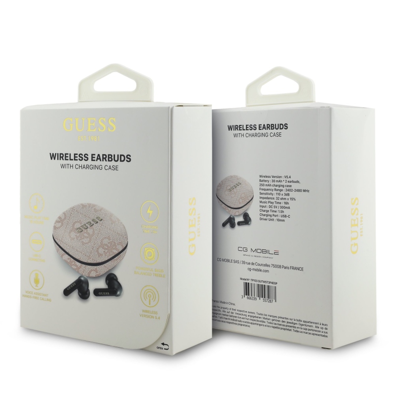 Guess PU 4G Script Logo ENC TWS Bezdrátová Sluchátka Pink