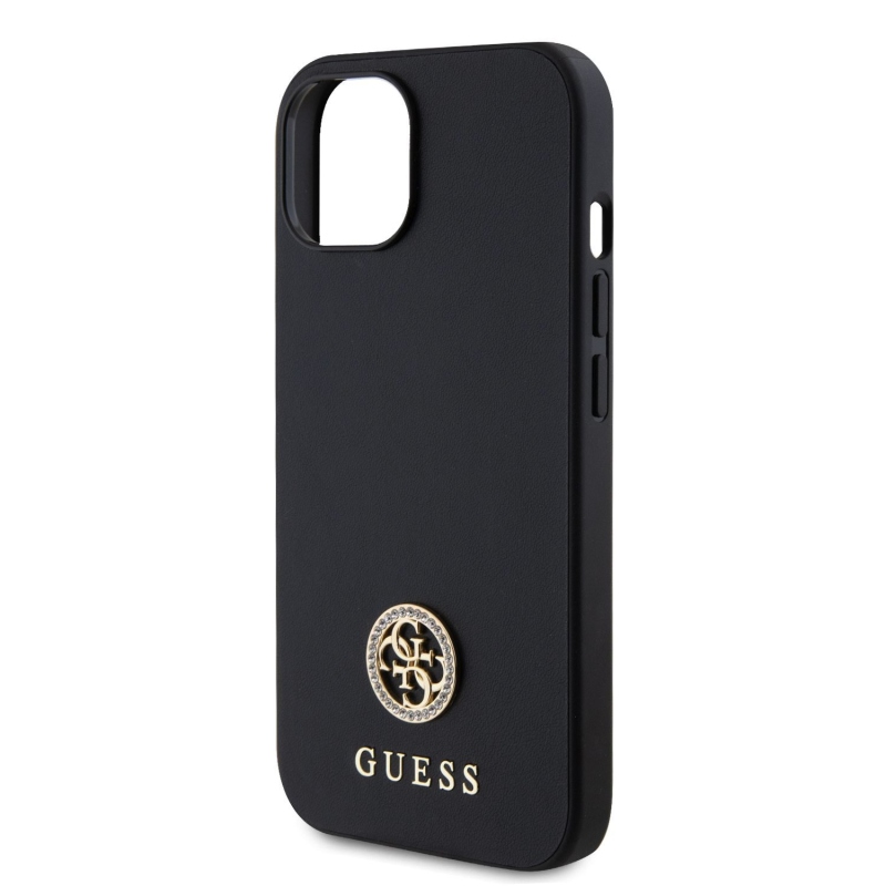 Guess PU 4G Strass Metal Logo Zadní Kryt pro iPhone 15 Black