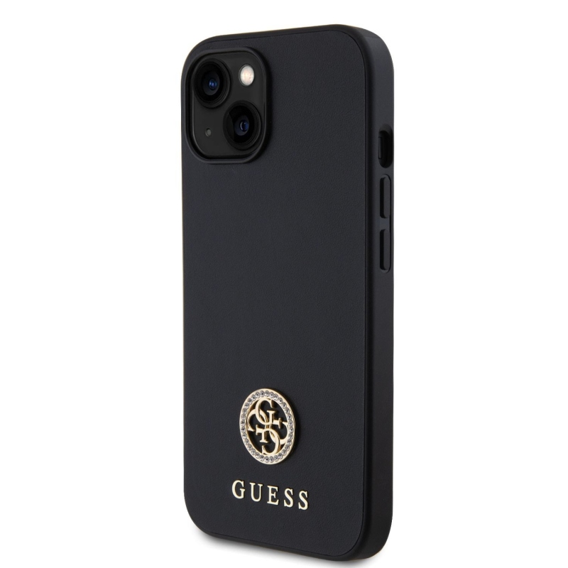 Guess PU 4G Strass Metal Logo Zadní Kryt pro iPhone 15 Black