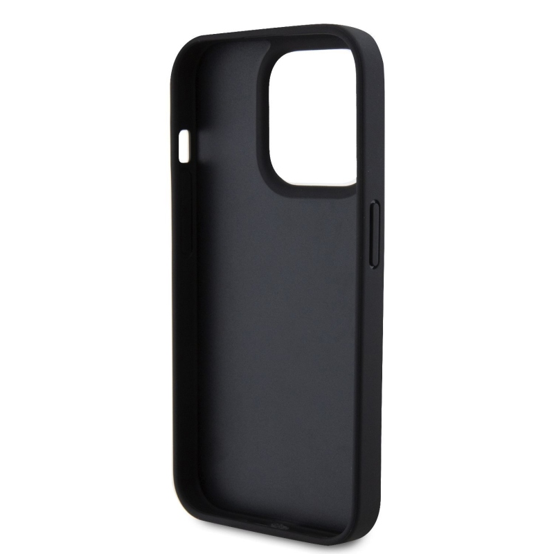 Guess PU 4G Strass Triangle Metal Logo Zadní Kryt pro iPhone 15 Pro Black