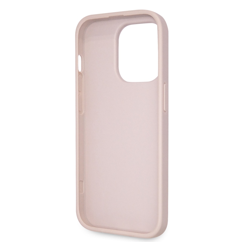 Guess PU 4G Strass Triangle Metal Logo Zadní Kryt pro iPhone 15 Pro Pink