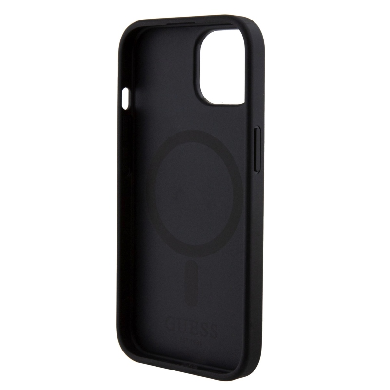 Guess PU 4G Stripe MagSafe Zadní Kryt pro iPhone 15 Black