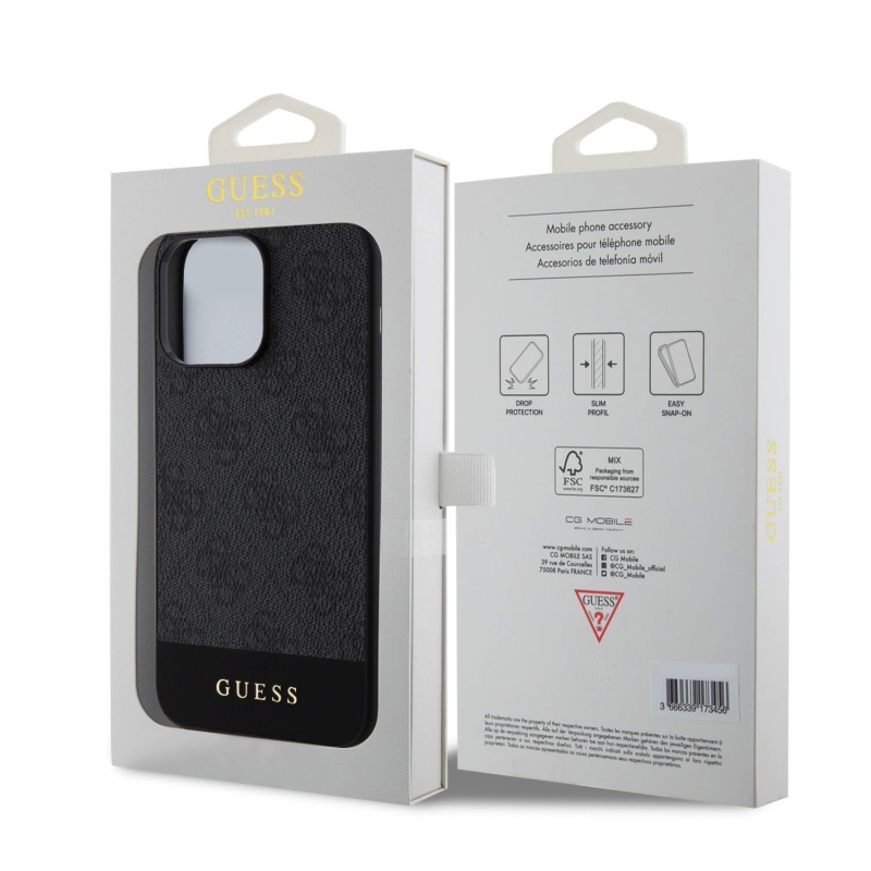 Guess PU 4G Stripe MagSafe Zadní Kryt pro iPhone 15 Pro Black
