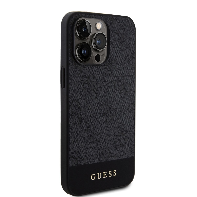 Guess PU 4G Stripe MagSafe Zadní Kryt pro iPhone 15 Pro Black