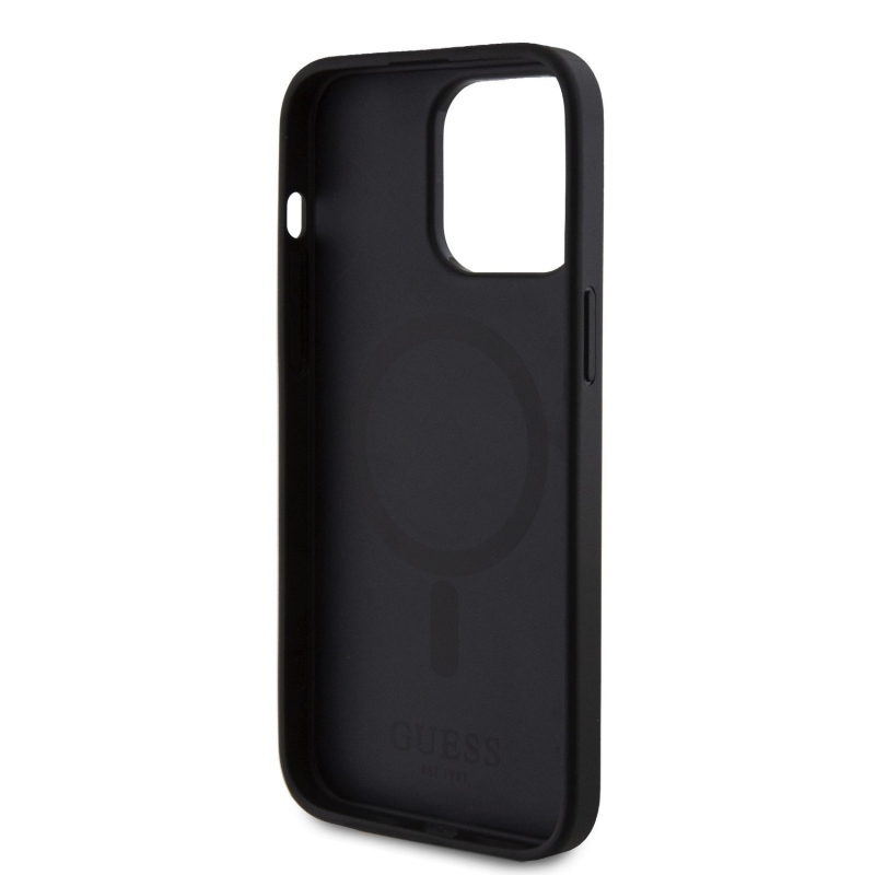 Guess PU 4G Stripe MagSafe Zadní Kryt pro iPhone 15 Pro Black