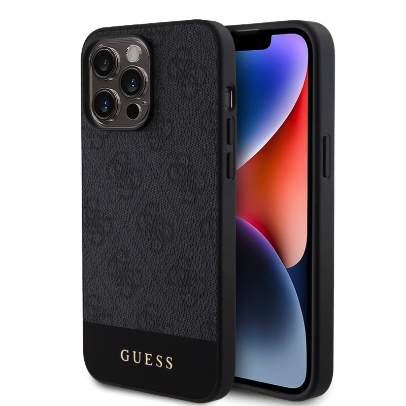 Guess PU 4G Stripe MagSafe Zadní Kryt pro iPhone 15 Pro Black