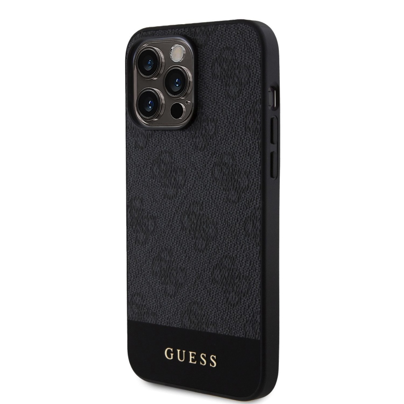 Guess PU 4G Stripe MagSafe Zadní Kryt pro iPhone 15 Pro Black