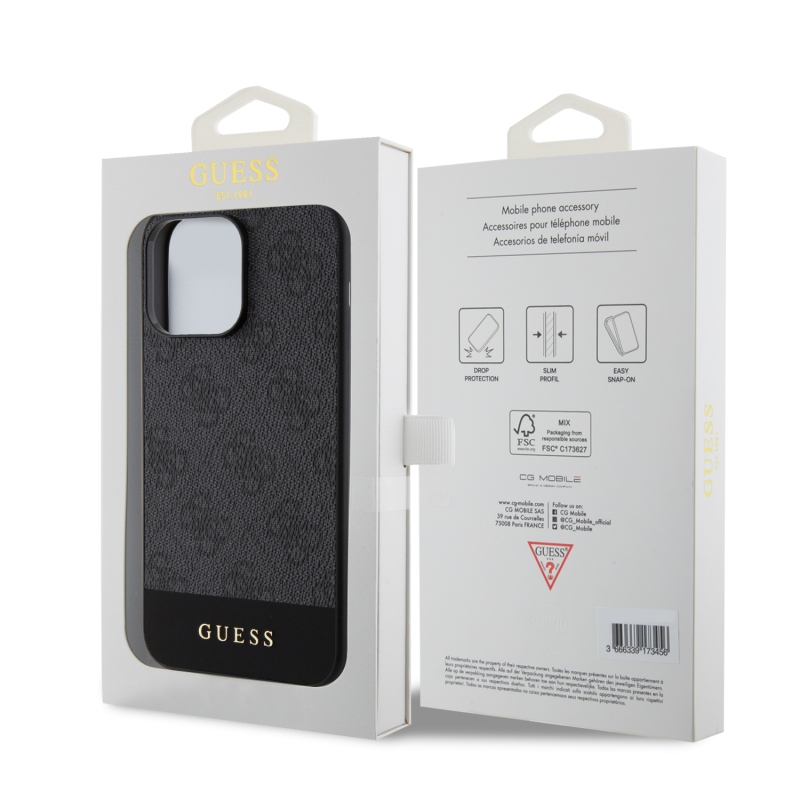 Guess PU 4G Stripe MagSafe Zadní Kryt pro iPhone 15 Pro Max Black