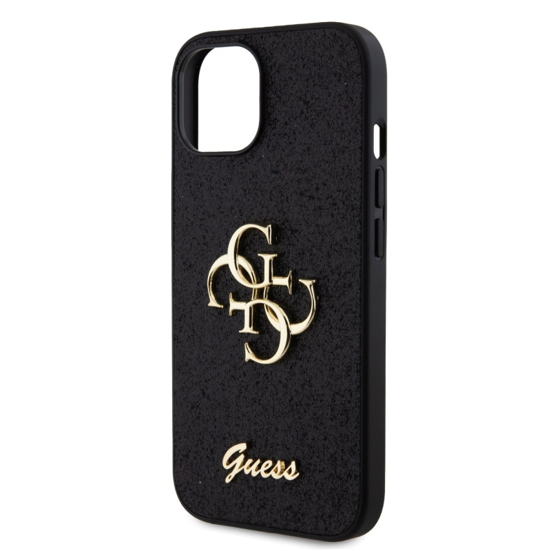 Guess PU Fixed Glitter 4G Metal Logo Zadní Kryt pro iPhone 13 Black