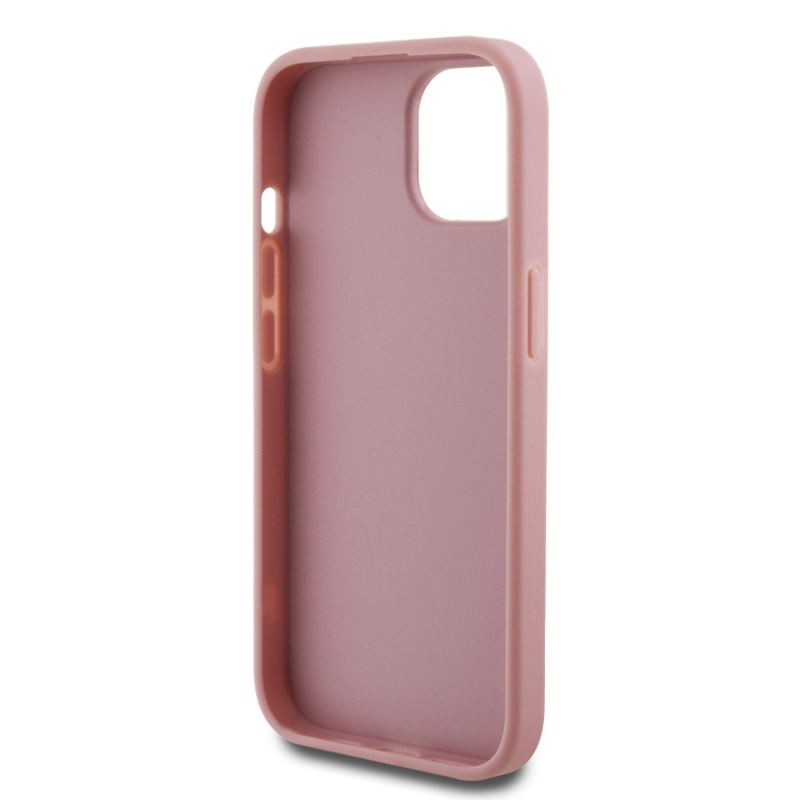 Guess PU Fixed Glitter 4G Metal Logo Zadní Kryt pro iPhone 15 Pink