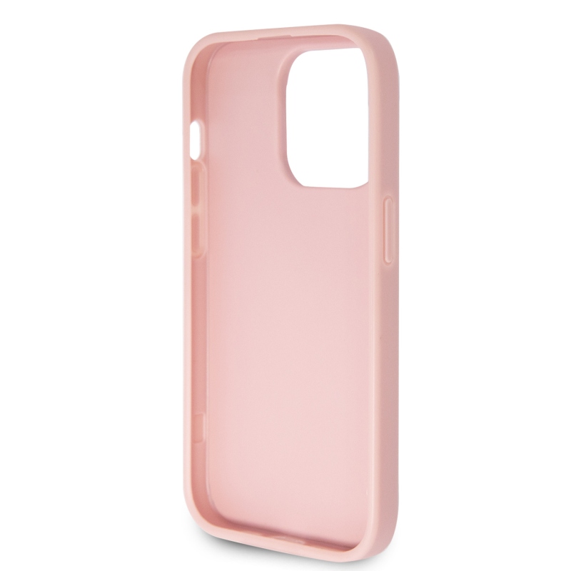 Guess PU Fixed Glitter 4G Metal Logo Zadní Kryt pro iPhone 15 Pro Pink