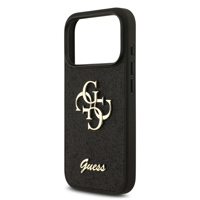 Guess PU Fixed Glitter 4G Metal Logo Zadní Kryt pro iPhone 18 Pro Black