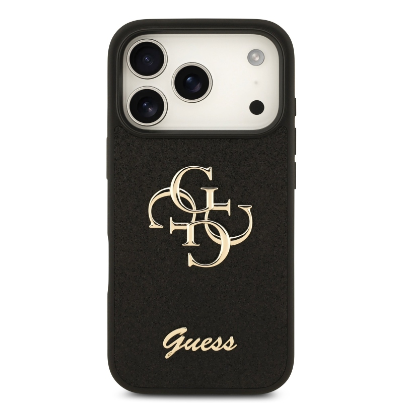Guess PU Fixed Glitter 4G Metal Logo Zadní Kryt pro iPhone 18 Pro Black