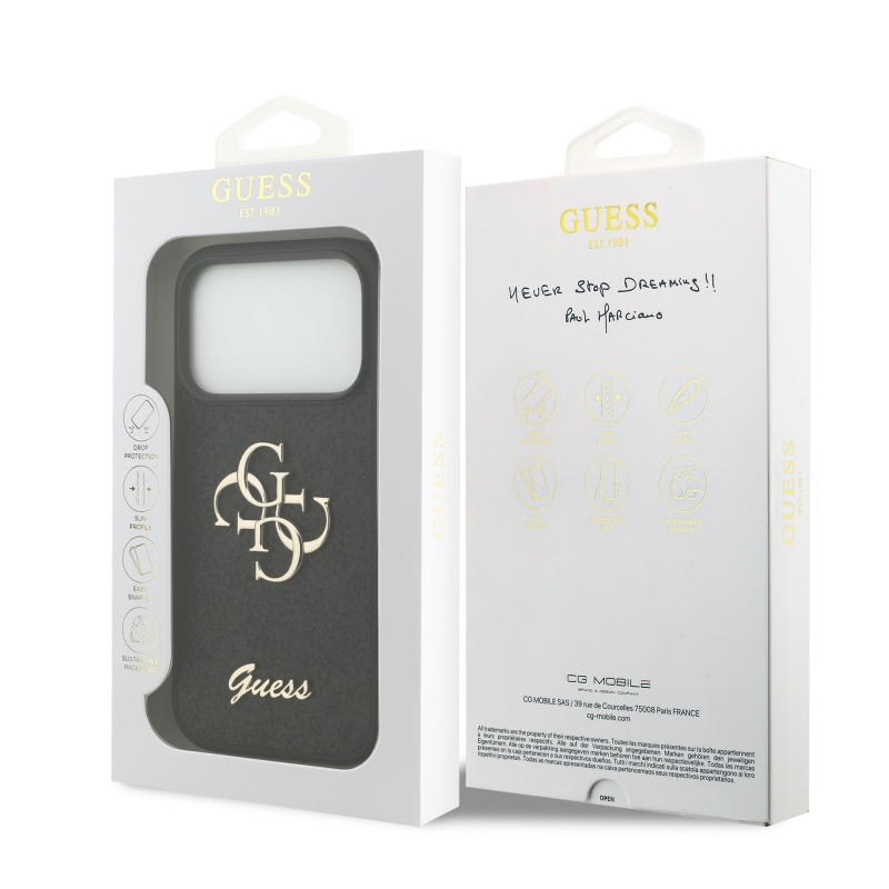 Guess PU Fixed Glitter 4G Metal Logo Zadní Kryt pro iPhone 18 Pro Black