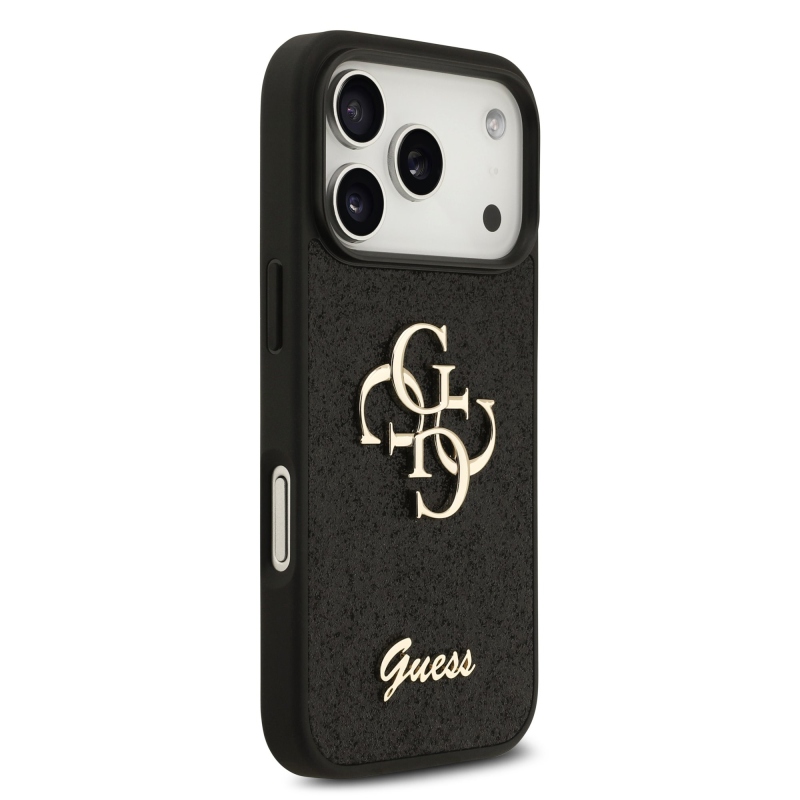Guess PU Fixed Glitter 4G Metal Logo Zadní Kryt pro iPhone 18 Pro Black