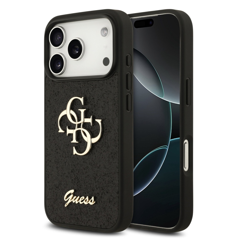 Guess PU Fixed Glitter 4G Metal Logo Zadní Kryt pro iPhone 18 Pro Black