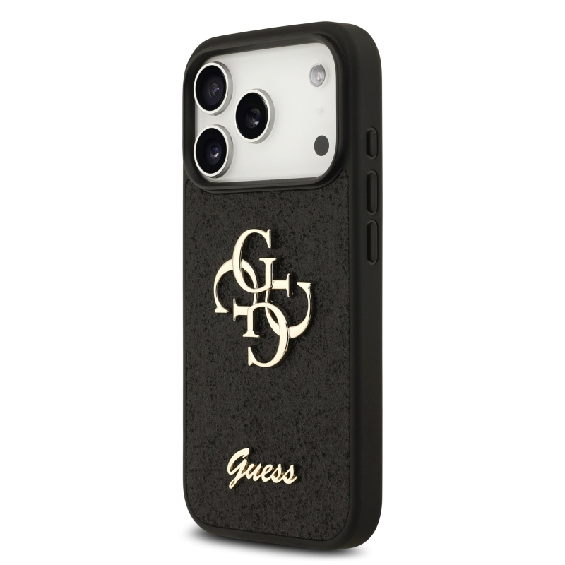 Guess PU Fixed Glitter 4G Metal Logo Zadní Kryt pro iPhone 18 Pro Black