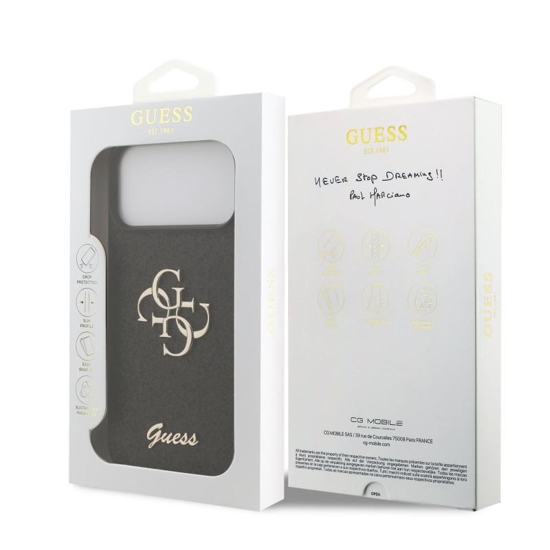 Guess PU Fixed Glitter 4G Metal Logo Zadní Kryt pro iPhone 18 Pro Max Black