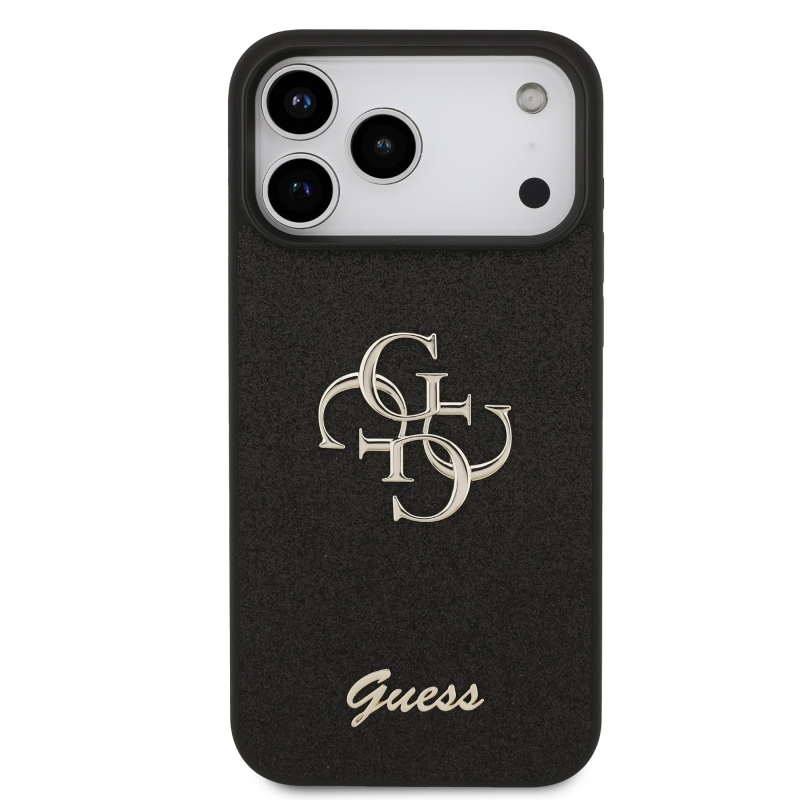 Guess PU Fixed Glitter 4G Metal Logo Zadní Kryt pro iPhone 18 Pro Max Black