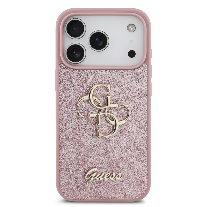 Guess PU Fixed Glitter 4G Metal Logo Zadní Kryt pro iPhone 18 Pro Pink