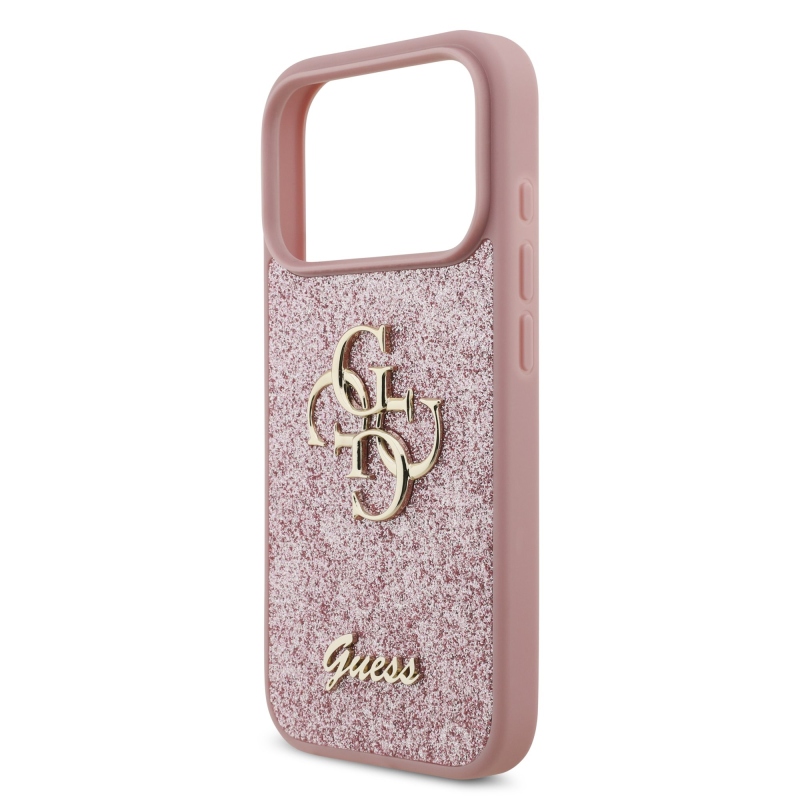 Guess PU Fixed Glitter 4G Metal Logo Zadní Kryt pro iPhone 18 Pro Pink
