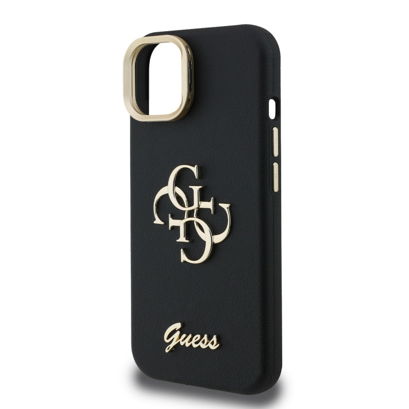 Guess PU Grained 4G Logo Stand Camera Frame Zadní Kryt pro iPhone 13 Black