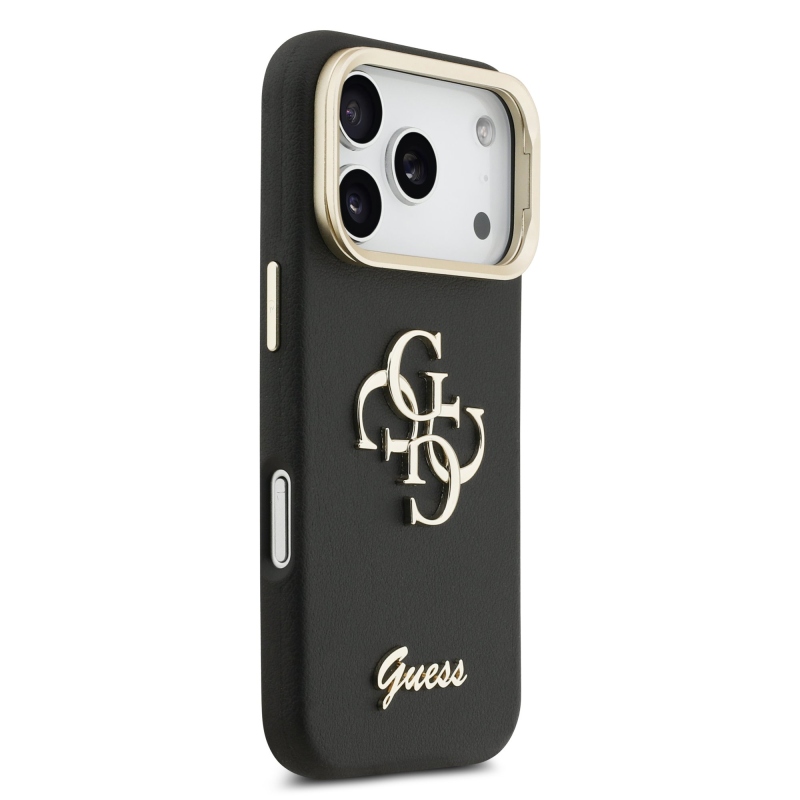 Guess PU Grained 4G Logo Stand Camera Frame Zadní Kryt pro iPhone 17 Pro Black