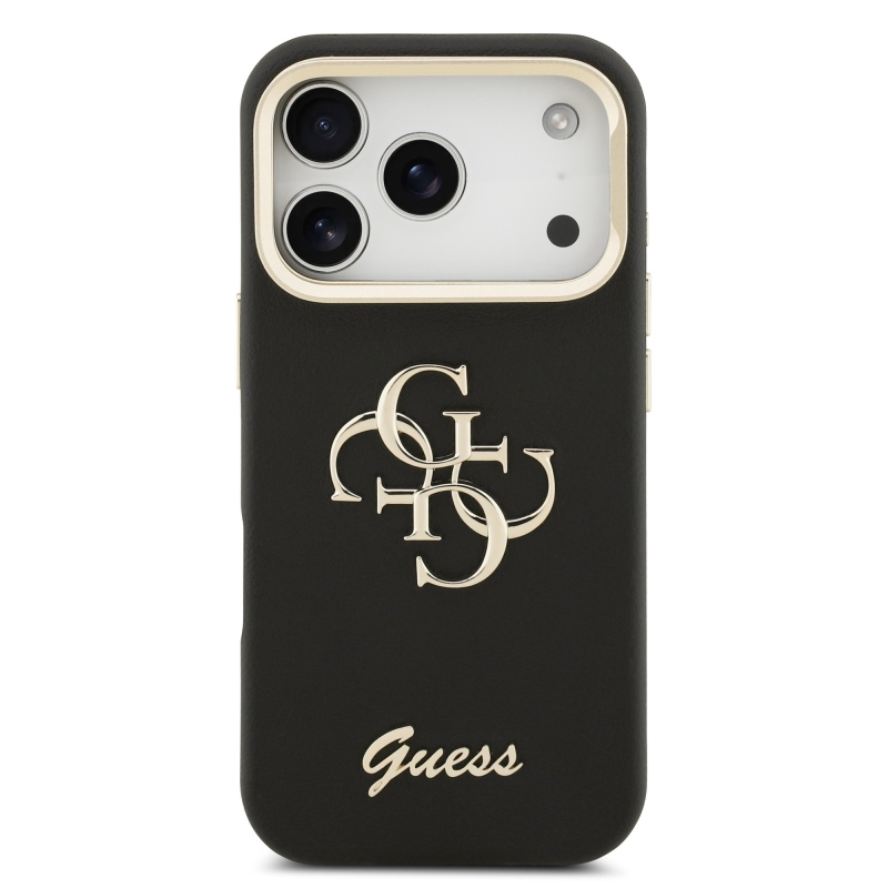 Guess PU Grained 4G Logo Stand Camera Frame Zadní Kryt pro iPhone 17 Pro Black