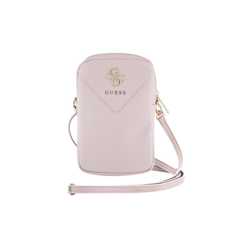 Guess PU Grained 4G Metal Logo Taška na Telefon se Zipem Pink