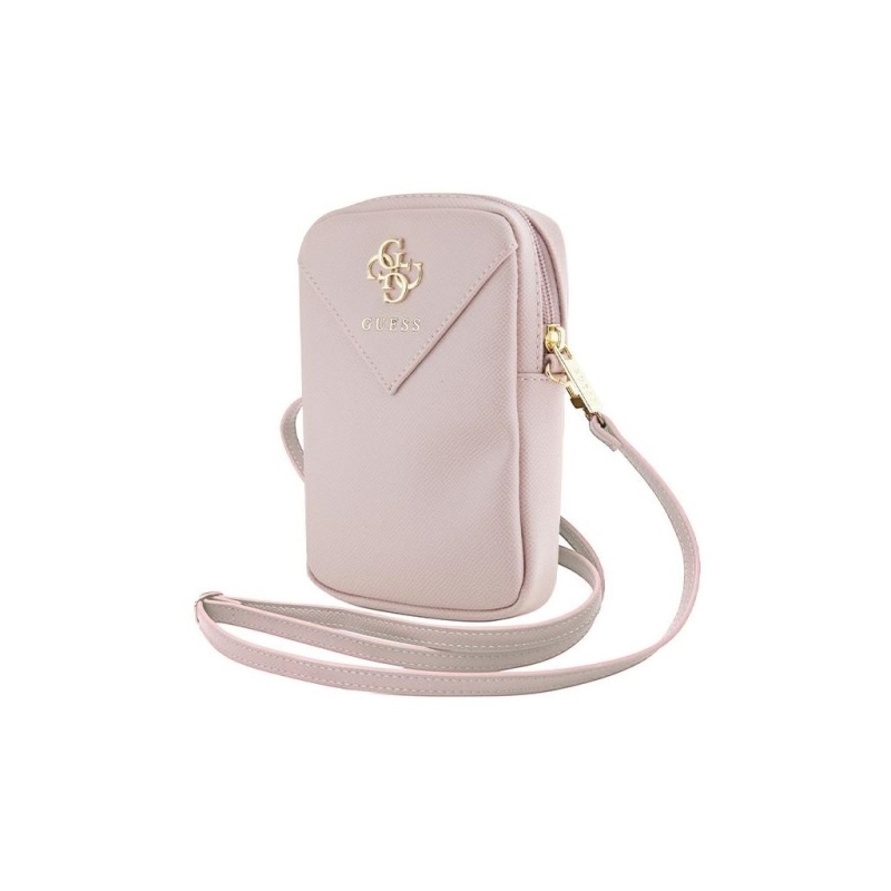 Guess PU Grained 4G Metal Logo Taška na Telefon se Zipem Pink