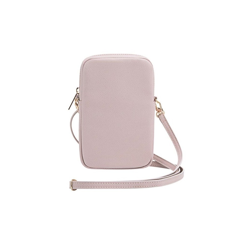 Guess PU Grained 4G Metal Logo Taška na Telefon se Zipem Pink