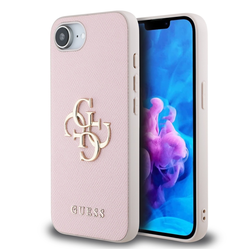 Guess PU Grained 4G Metal Logo Zadní Kryt pro iPhone SE4 Pink