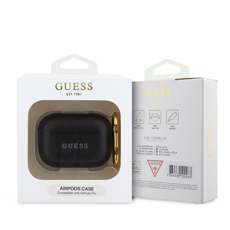 Guess PU Grained Classic Logo Pouzdro pro AirPods Pro Black