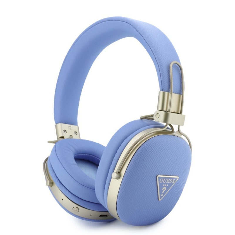 Guess PU Grained Triangle Gold Metal Logo ENC Bezdrátová Sluchátka Blue