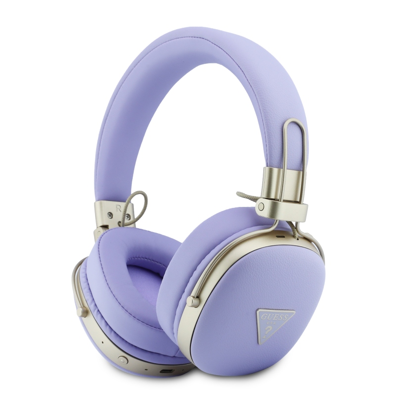 Guess PU Grained Triangle Gold Metal Logo ENC Bezdrátová Sluchátka Purple